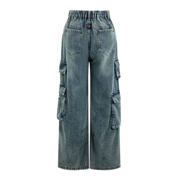 Micas Women's Small Light Wash Blue Washed Pocketed Cargo Straight Leg Jeans - Picture 2 of 6